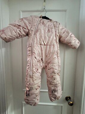 Disney Baby Girls Quilted Metallic Animal Print Snowsuit Pram - 12-18M